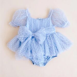 Arabella and rose Swiss dot periwinkle flower dress